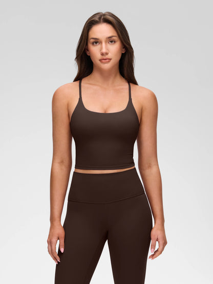 CRZ YOGA Butterluxe Twist Cross Back Crop Tank Tops for Women - Padded Adjustable Straps Yoga Longline Sports Bras
