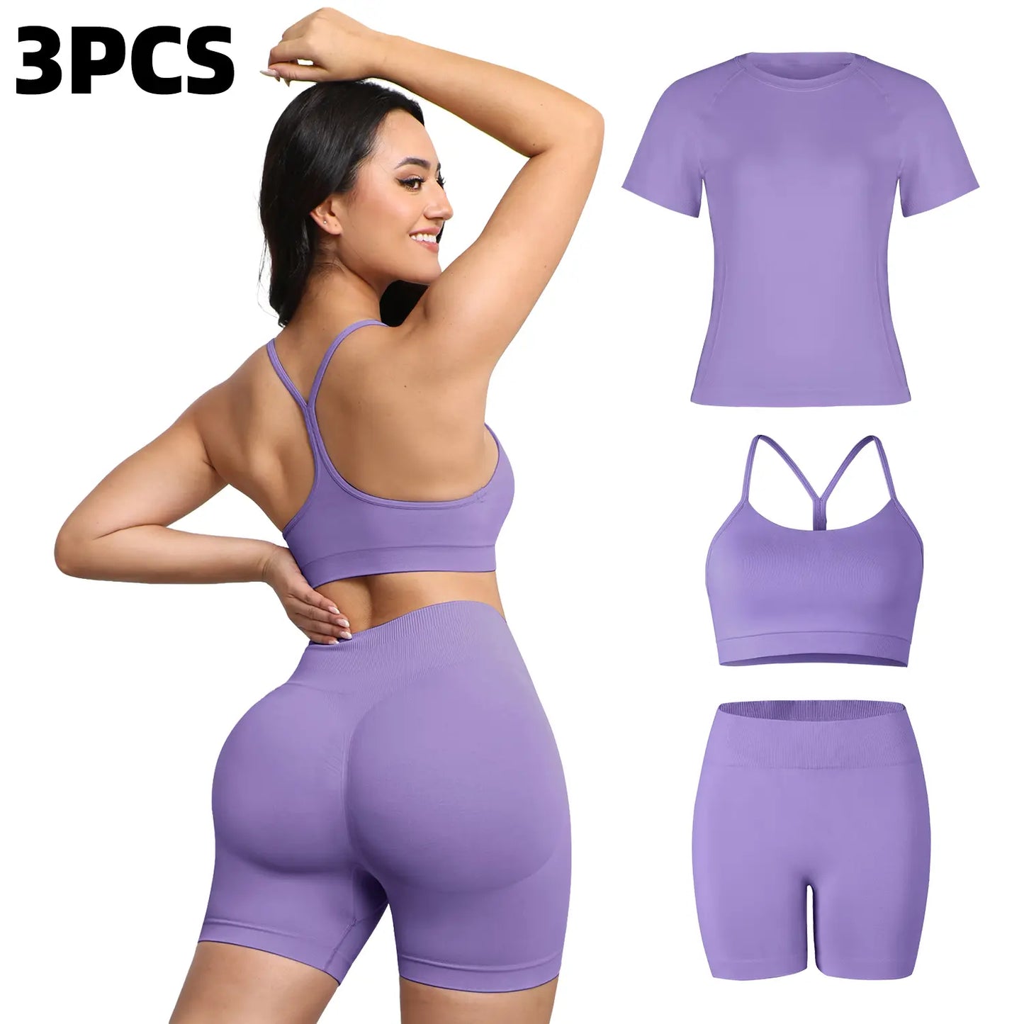 3PCS Seamless Gym Set for Women Yoga Fitness Running Sportswear Workout