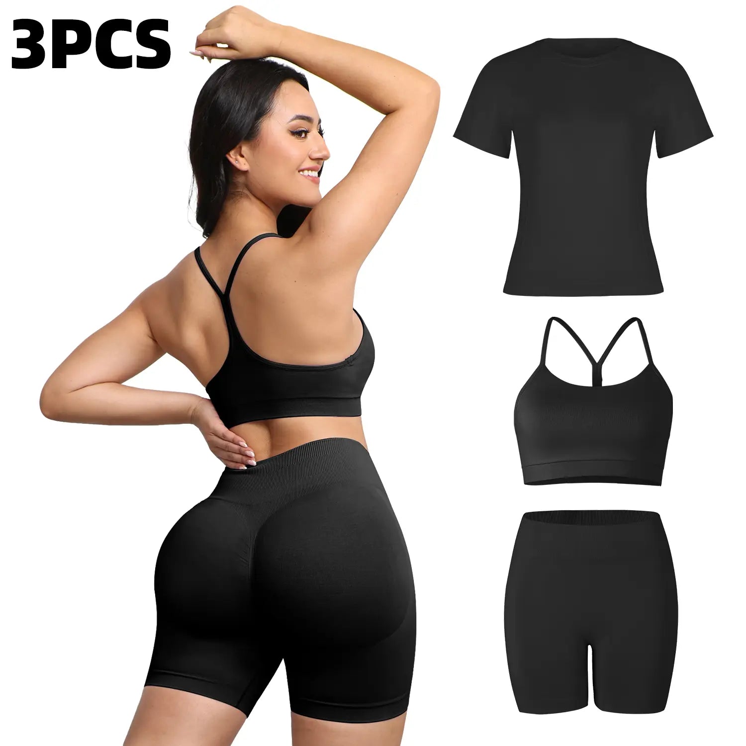 3PCS Seamless Gym Set for Women Yoga Fitness Running Sportswear Workout