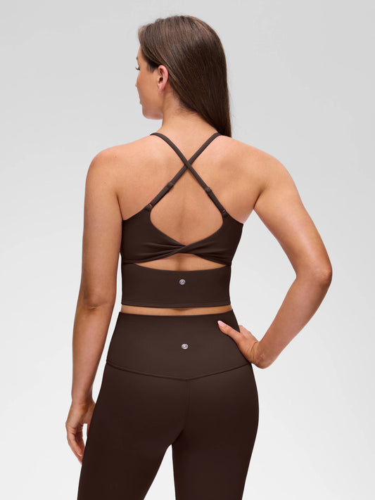 CRZ YOGA Butterluxe Twist Cross Back Crop Tank Tops for Women - Padded Adjustable Straps Yoga Longline Sports Bras