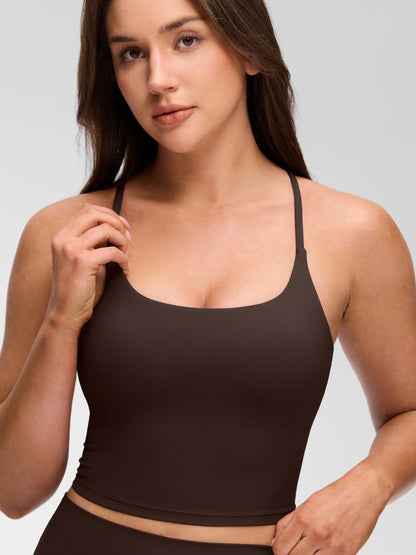 CRZ YOGA Butterluxe Twist Cross Back Crop Tank Tops for Women - Padded Adjustable Straps Yoga Longline Sports Bras